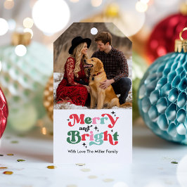 Kerst vrolijk en helder Kleurrijke Retro Vakantie Cadeaulabel