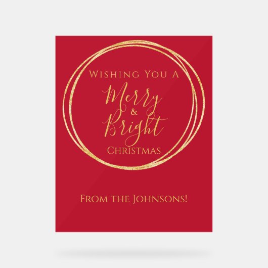 Kerst vrolijk en helder rood goud feest acryl bord (Voorkant)