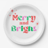 Kerst vrolijk en helder rood groen modern letterty papieren bordje (Voorkant)