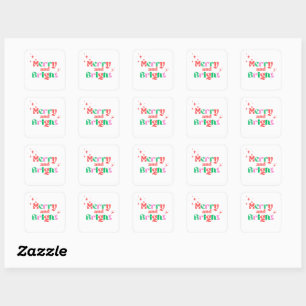 Kerst vrolijk en helder rood groen modern letterty vierkante sticker