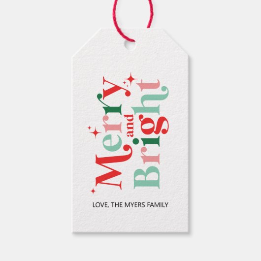 kerst vrolijk en helder roze rode cadeau cadeaulabel (Voorkant)