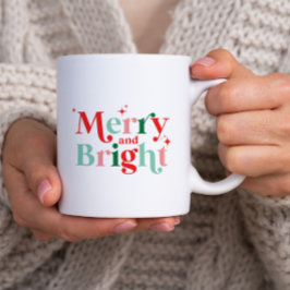 kerst vrolijk en helder roze rode moderne letterty tweekleurige koffiemok