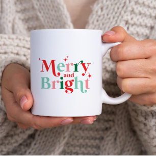 kerst vrolijk en helder roze rode moderne letterty tweekleurige koffiemok