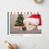 Kerst Vrolijk en Helder Roze Rood Groen Foto Notitiekaartje (Voorkant / Achterkant in situ)