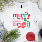 Kerst Vrolijk en Helder Roze Rood Retro Font T-shirt