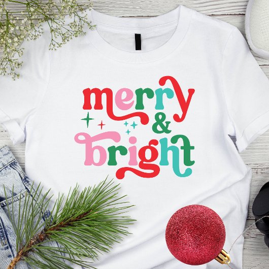 Kerst Vrolijk en Helder Roze Rood Retro Font T-shirt