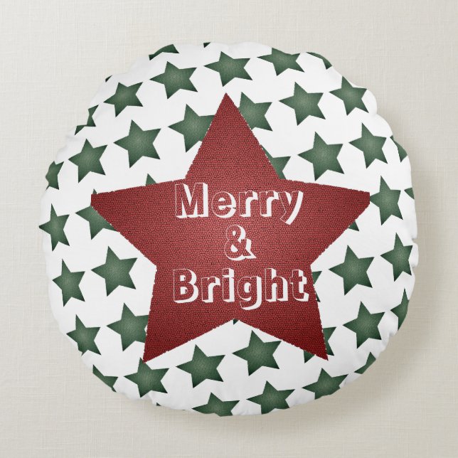 Kerst vrolijk en helder Star Pattern Rond Kussen (Voorkant)