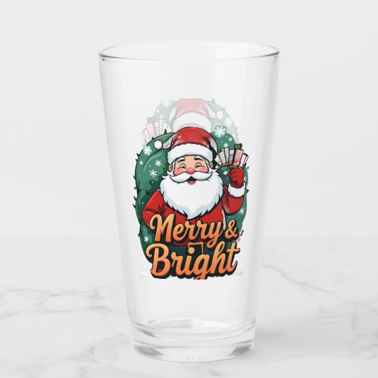 Kerst - "Vrolijk en stralend kerstman" Glas (Voorkant)
