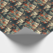 Kerst Vrolijk Katten Patroon Cadeaupapier (Hoek)
