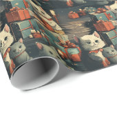 Kerst Vrolijk Katten Patroon Cadeaupapier (Rol Hoek)