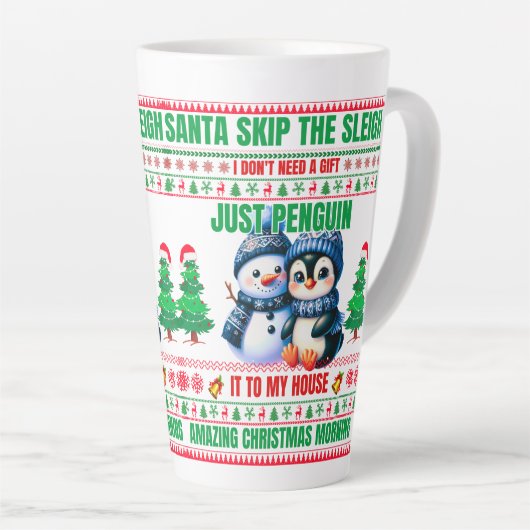Kerst Vrolijk Kerstcadeau voor Penguin Snowman Latte Mok (Rechterhoek)