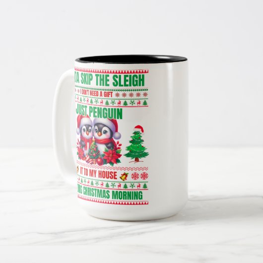 Kerst Vrolijk Kerstcadeau voor pinguïns Tweekleurige Koffiemok (Voorkant links)