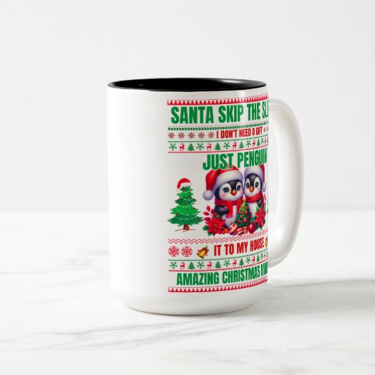 Kerst Vrolijk Kerstcadeau voor pinguïns Tweekleurige Koffiemok (Voorkant rechts)
