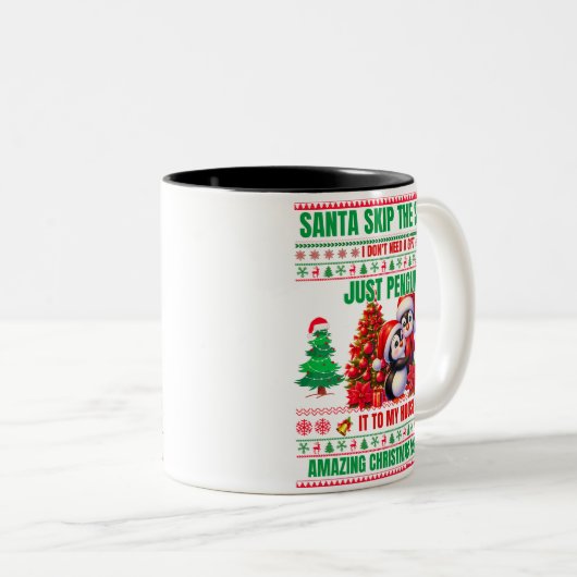 Kerst Vrolijk Kerstcadeau voor pinguïns Tweekleurige Koffiemok (Voorkant rechts)