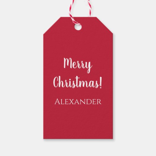 Kerst Vrolijk Kerstfeest Gepersonaliseerd Rood Cadeaulabel (Voorkant)