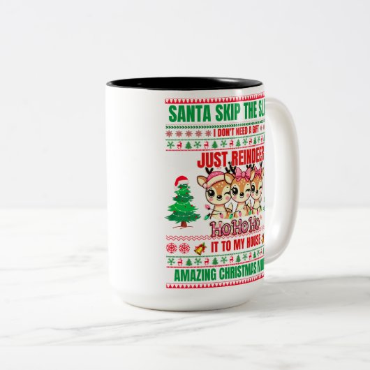 Kerst Vrolijk Kerstfeest voor cadeau rendieren Tweekleurige Koffiemok (Voorkant rechts)