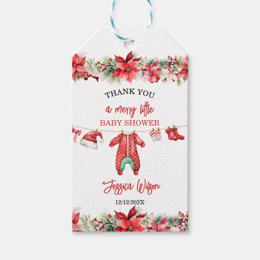 Kerst Vrolijk klein Baby shower Genderneutraal Cadeaulabel (Voorkant)