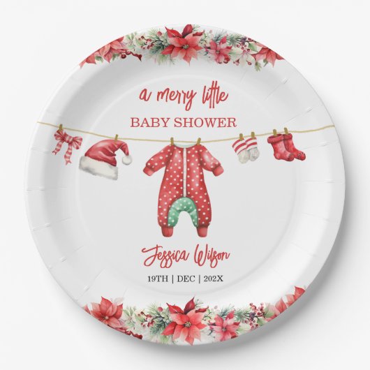 Kerst Vrolijk klein Baby shower Genderneutraal Papieren Bordje (Voorkant)