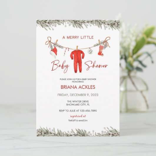 Kerst Vrolijk klein Baby shower Kaart (Staand voorkant)