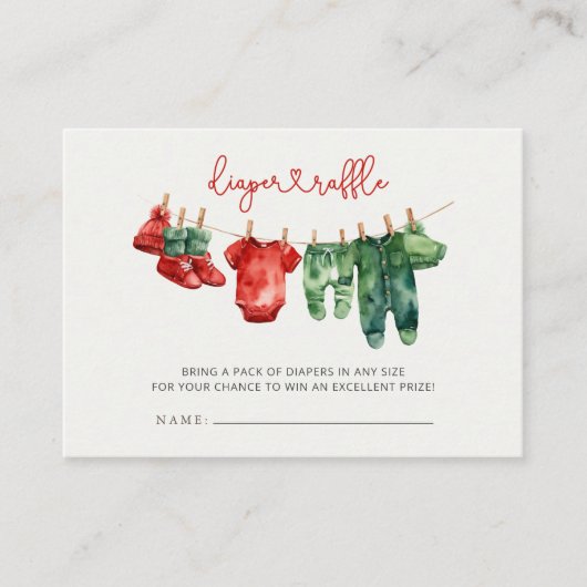Kerst Vrolijk Klein Baby shower Luier Raffle Informatiekaartje (Voorkant)