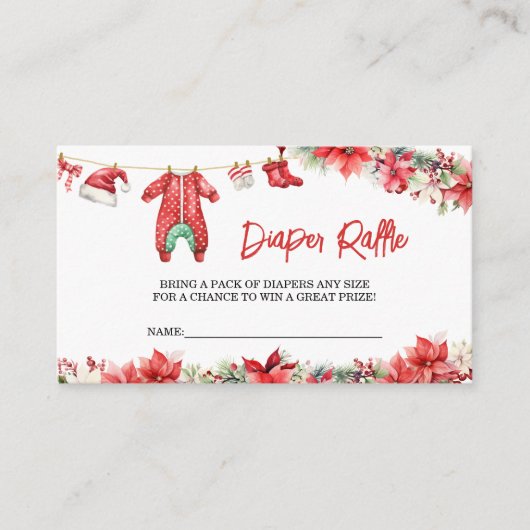 Kerst Vrolijk Klein Baby shower Luier Raffle Informatiekaartje (Voorkant)