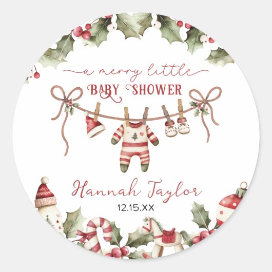 Kerst Vrolijk klein Baby shower Ronde Sticker (Voorkant)