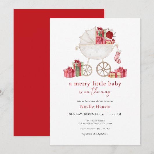 Kerst Vrolijk Klein Baby shower Uitnodiging (Voorkant / Achterkant)