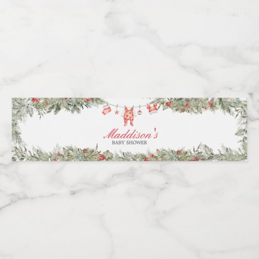 Kerst Vrolijk klein Baby shower Waterfles Etiket (Enkel label)