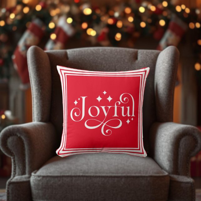 Kerst vrolijk script rood kussen (Christmas Joyful Script Red Throw Pillow)