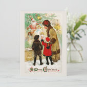 Kerst  Vrouw & kinderen etalage winkelen Kaart (Staand voorkant)