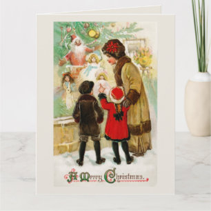 Kerst Vrouw & kinderen etalage winkelen Kaart