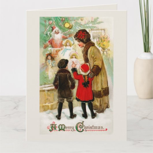 Kerst  Vrouw & kinderen etalage winkelen Kaart (Voorkant)