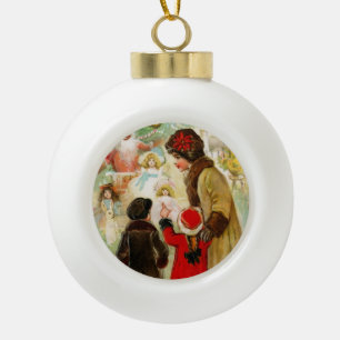 Kerst  Vrouw & kinderen etalage winkelen Keramische Bal Ornament