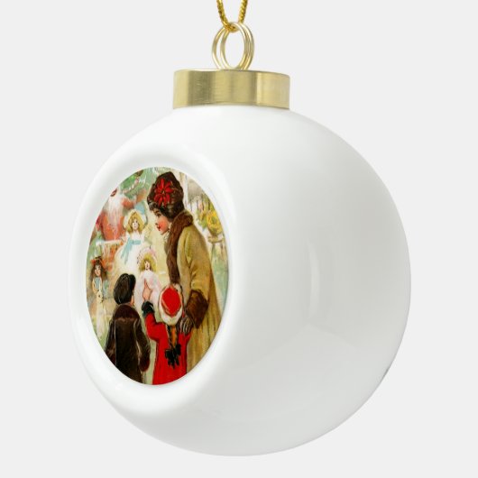 Kerst  Vrouw & kinderen etalage winkelen Keramische Bal Ornament (Rechts)