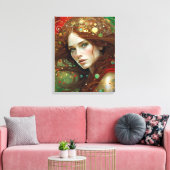 Kerst Vrouw Kunst Nuevo in Goud Rood Groen Canvas Afdruk (Insitu (Woonkamer))