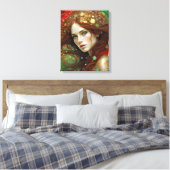 Kerst Vrouw Kunst Nuevo in Goud Rood Groen Canvas Afdruk (Insitu (Slaapkamer))