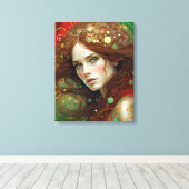 Kerst Vrouw Kunst Nuevo in Goud Rood Groen Canvas Afdruk (Insitu (Houten vloer))