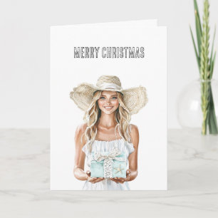 Kerst Vrouw met cadeau Kaart