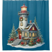 Kerst Vuurtoren Douchegordijn (Voorkant)