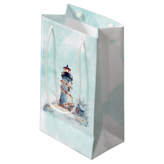 Kerst Vuurtoren Kustvakantie Klein Cadeauzakje (Voorkant Gekanteld)