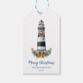 Kerst Vuurtoren Nautische Waterverf Cadeaulabel (Voorkant)