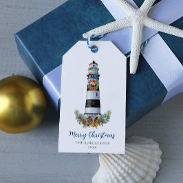 Kerst Vuurtoren Nautische Waterverf Cadeaulabel