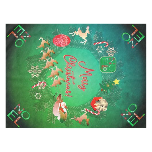 Kerst w / Santa's rendier tafelkleed (Voorkant (Horizontaal))