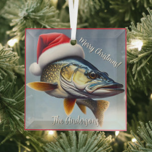 Kerst Walleye met Kerstmannenhoed Glas Ornament