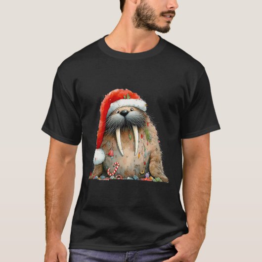 Kerst Walrus Fluffy Grappig Winter Schattig Walrus T-shirt (Voorkant)