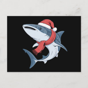 Kerst Walvishaak Santa Hoed Sjaal Oceaan Vis Feestdagenkaart