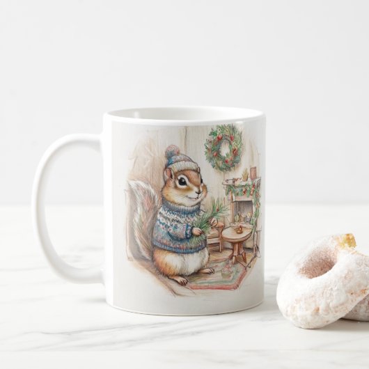 Kerst Wangetje met Eekhoorn in Trui Koffiemok (Met donut)