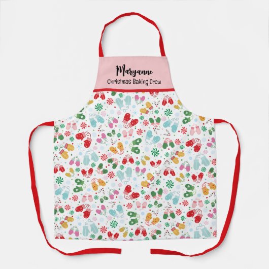 Kerst wanten Snoep rood roze script patroon Schort (Voorkant)