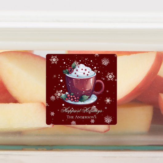 Kerst Warm Chocolade Gepersonaliseerd Rode Bakken Labels (Aangebracht)