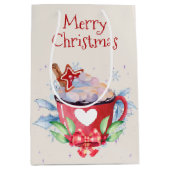 Kerst warm chocolademelk op ivoorwit medium cadeauzakje (Voorkant)